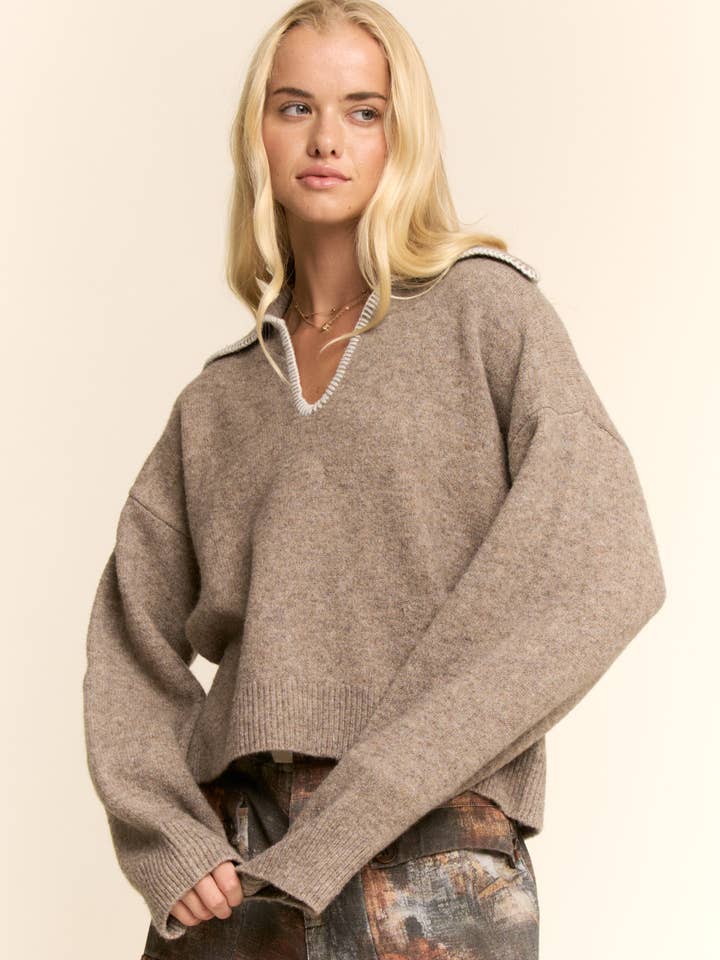 GRANNY V NECK TURTLENECK SWEATER TOP for wholesale by Davi & Dani