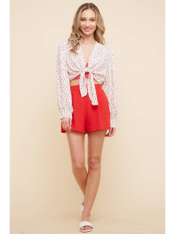 Saints & Hearts - Wholesale Shorts – Women’s - SP6119B TRUE RED SHORTS WITH TEXTURED FABRIC AND DARTS6