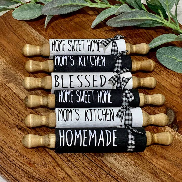 AH Designs 15 - Wholesale Decorative Tabletop Object - 7” Farmhouse Mini Rolling Pins, Farmhouse Tiered Tray Decor