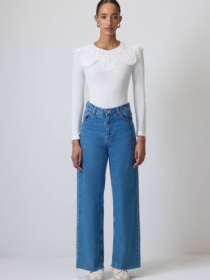 SNAPPED BODYSUIT WITH LACE COLLAR for wholesale by Touché Privé