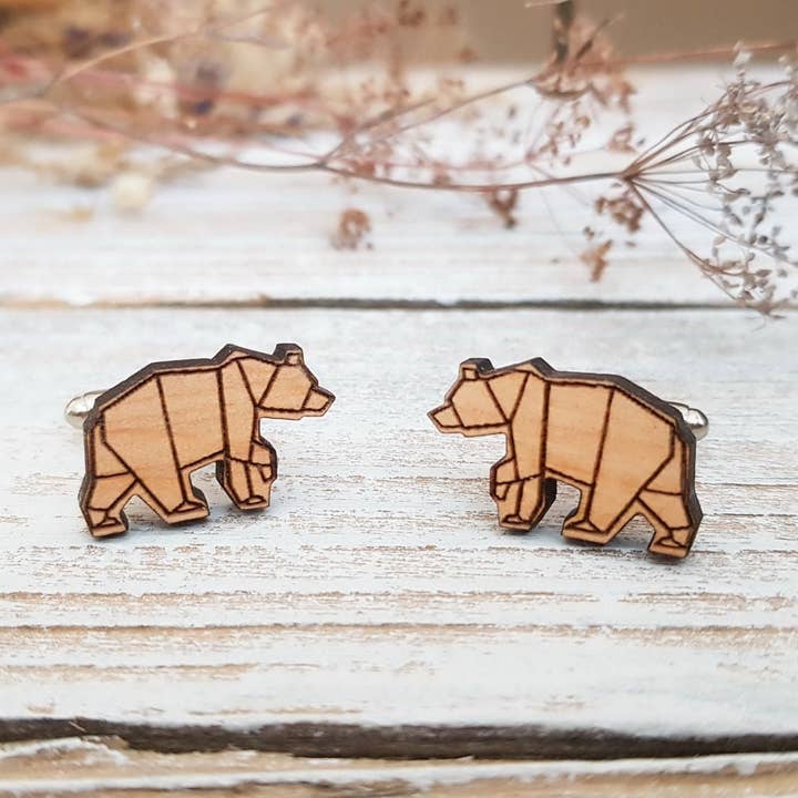 Modern Geometric Bear Wooden Cufflinks Men Jewelry for wholesale by Izywood