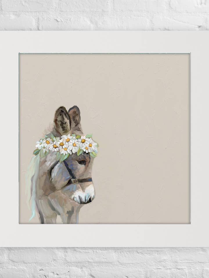 Daisy Wreath Donkey Happy Square™ for wholesale by Cathy Walters Art