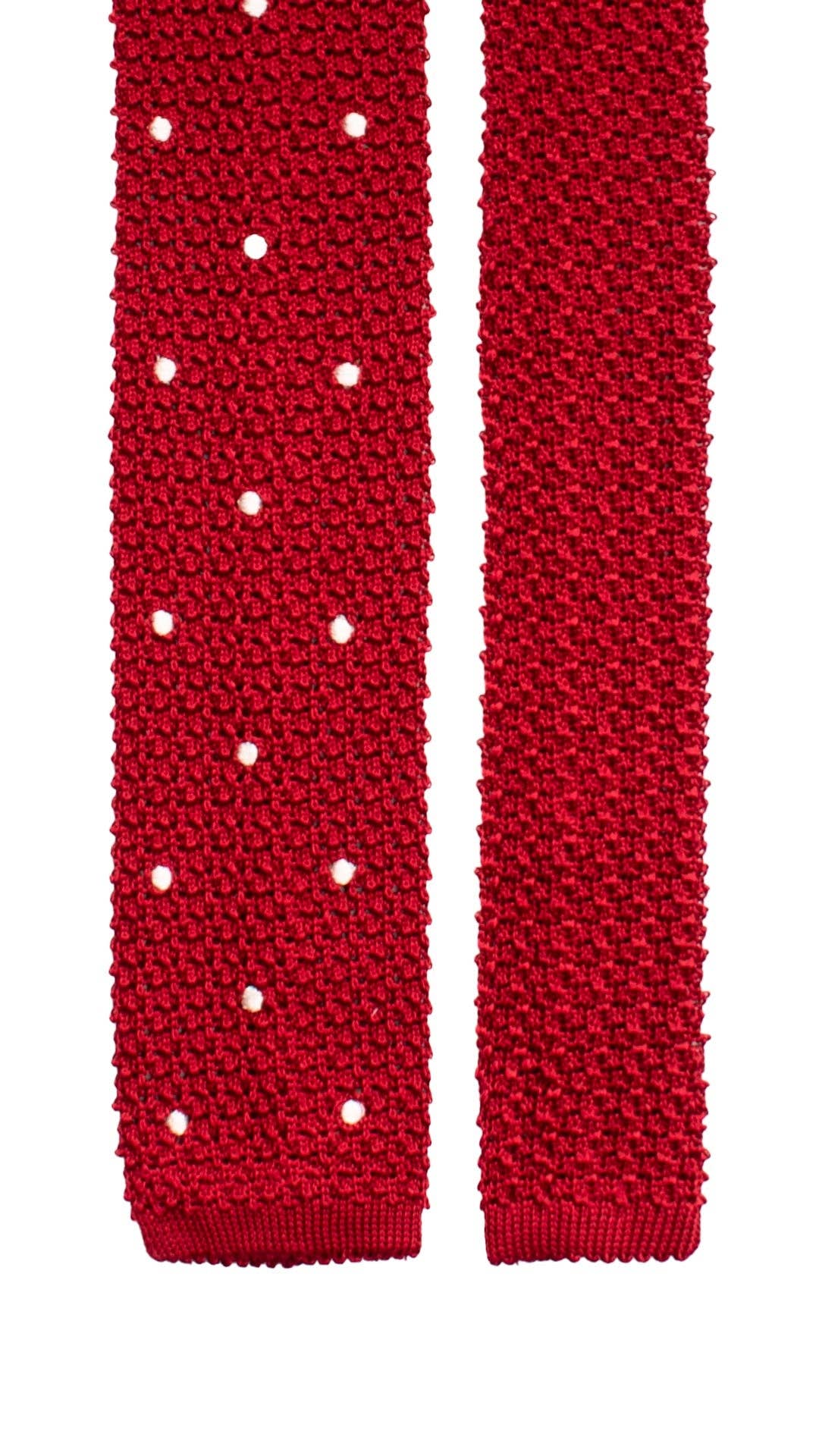 Graffeo Cravatte - Vendita all'ingrosso Cravatta - Uomo - Cravatta Tricot in Maglia di Seta Rosso Bordeaux a Pois Bianchi TRI9661