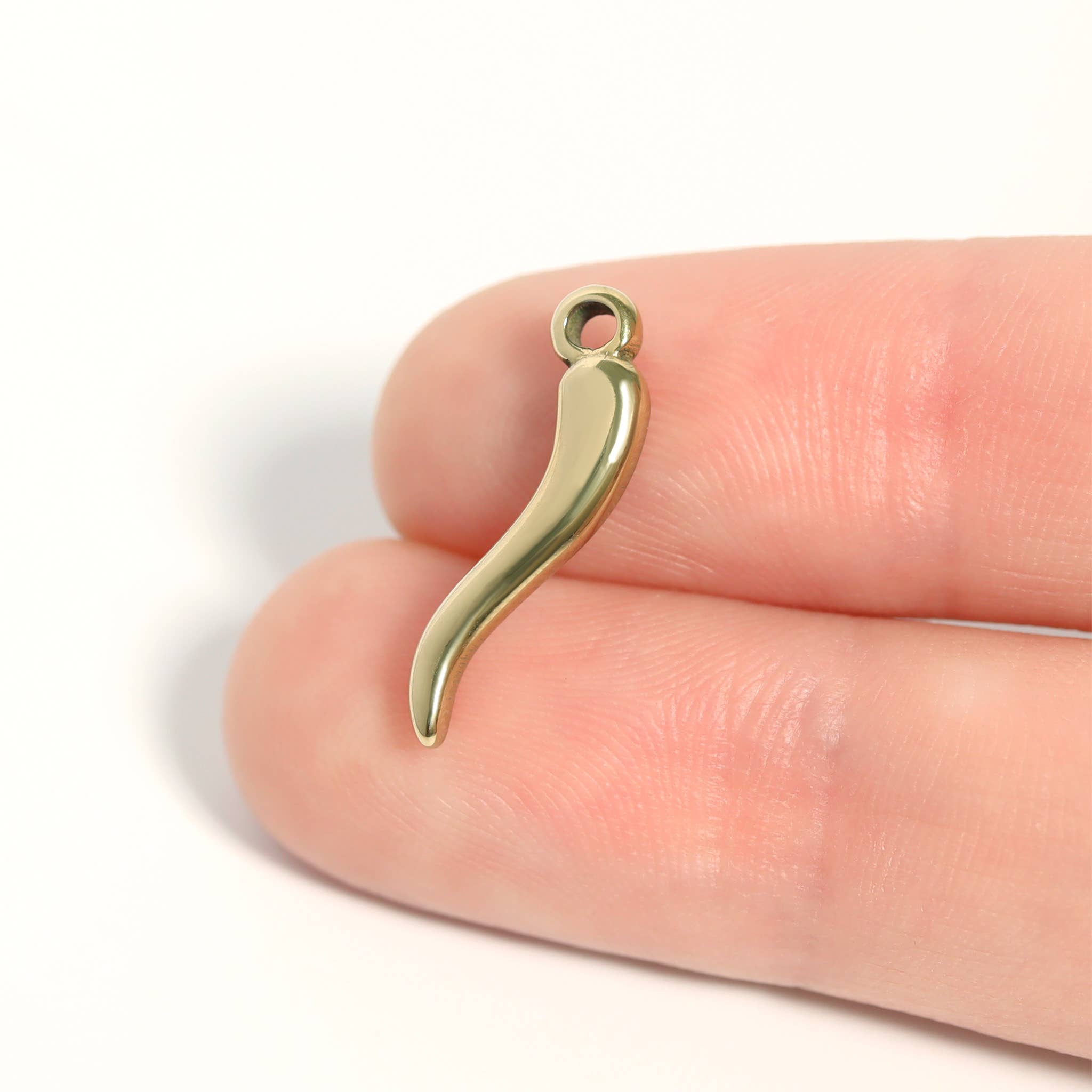 WJW - Wholesale Individual Charm/Pendant - 18K Gold PVD Stainless Steel Italian Horn Charm8