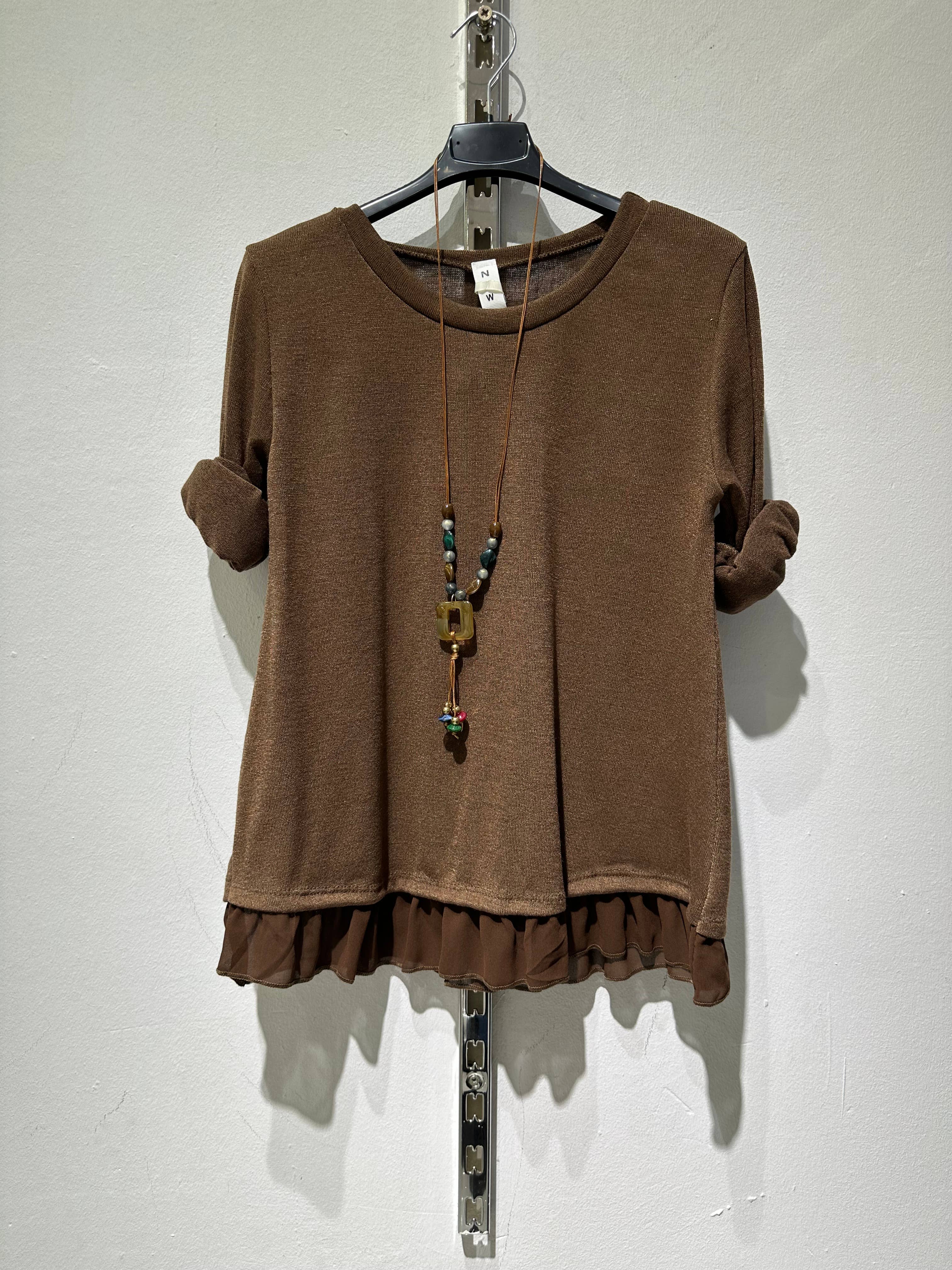 Only Yuan - Vente T-shirt – femme - T-shirt REF 1439 en 95 % viscose et 5 % élasthanne avec volants et collier6