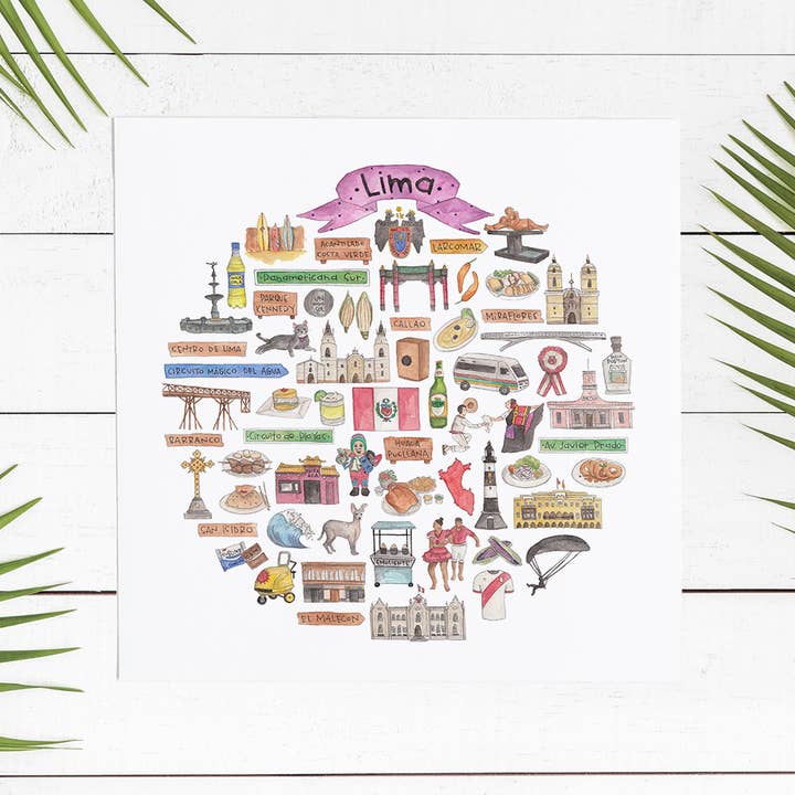 Lima Icon stampa acquerello per la vendita all'ingrosso da parte di Green Blanky Studio