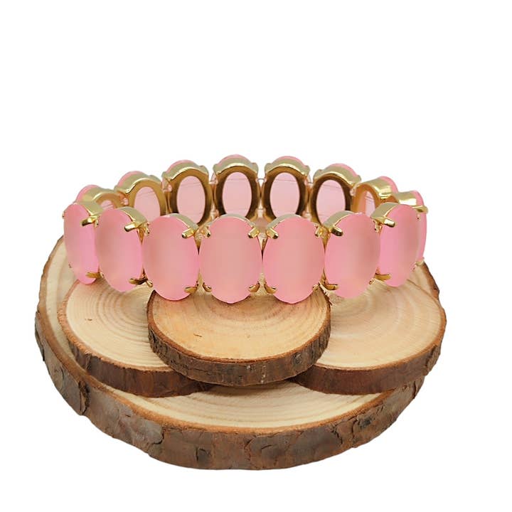Braccialetti Elastic Lux Oval Stones Sat - Lt Rose Sat per la vendita all'ingrosso da parte di QUÉ MÁS JEWELS