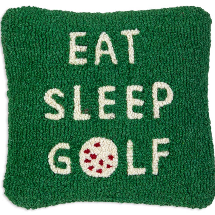 Eat Sleep Golf 14"x14" Hooked Wool Pillow for wholesale by Chandler 4 Corners
