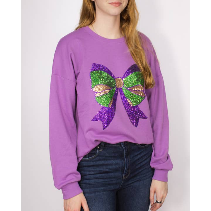 Sweat-shirt à paillettes avec nœud Mardi Violet clair/Vert -Assort. pour la vente par The Royal Standard