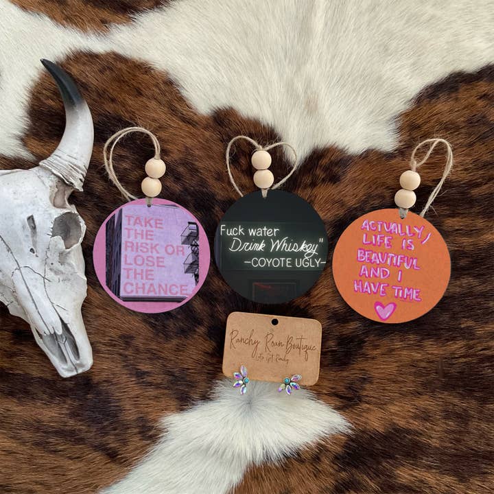 Whiskey and Wisdom Western Trio Round Freshies for wholesale by Ranchy Roan Boutique