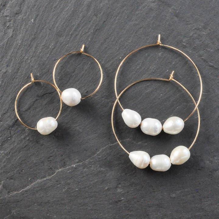 Gold Filled and Sterling Silver Hoop Earrings with Pearls for wholesale by Libby & Smee