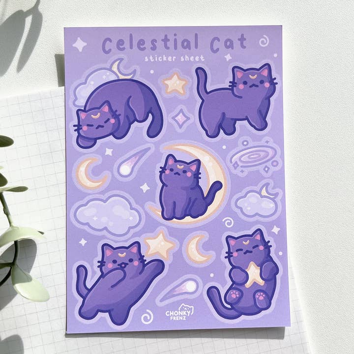Celestial Cat Sticker Sheet for wholesale by Chonky Frenz