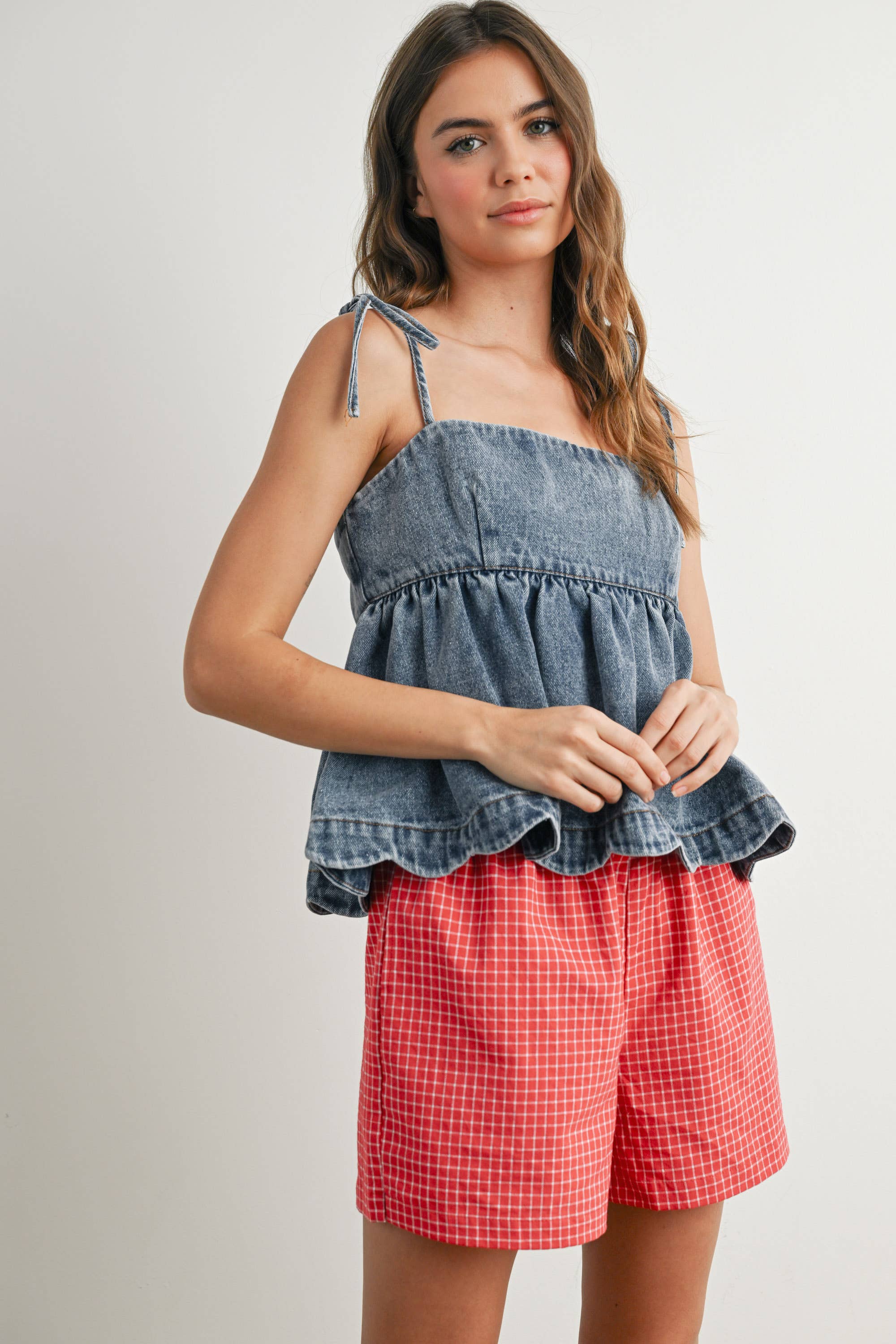 BUTTERMELON - Wholesale Blouse - Women's - Denim Tie-Strap Peplum Top - BMT7722 14