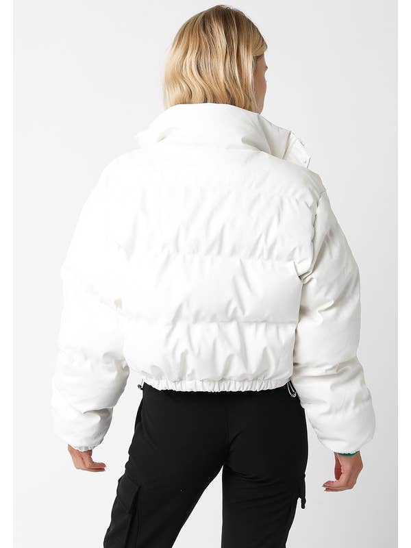 Olivaceous - Wholesale Puffer Jacket - Women's - Faux Leather Puffer Jacket4