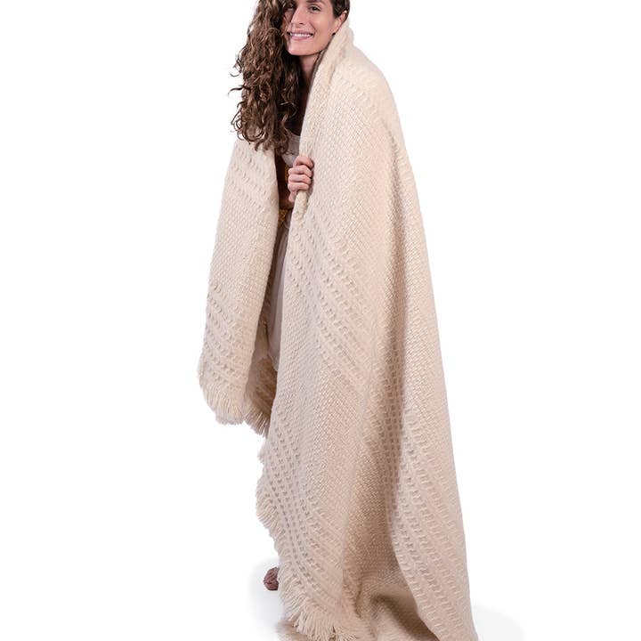 RITZY – Manta para sofá por atacado – Manta Adara Pura Lã 100% Lã Pesada - Branco Cremoso