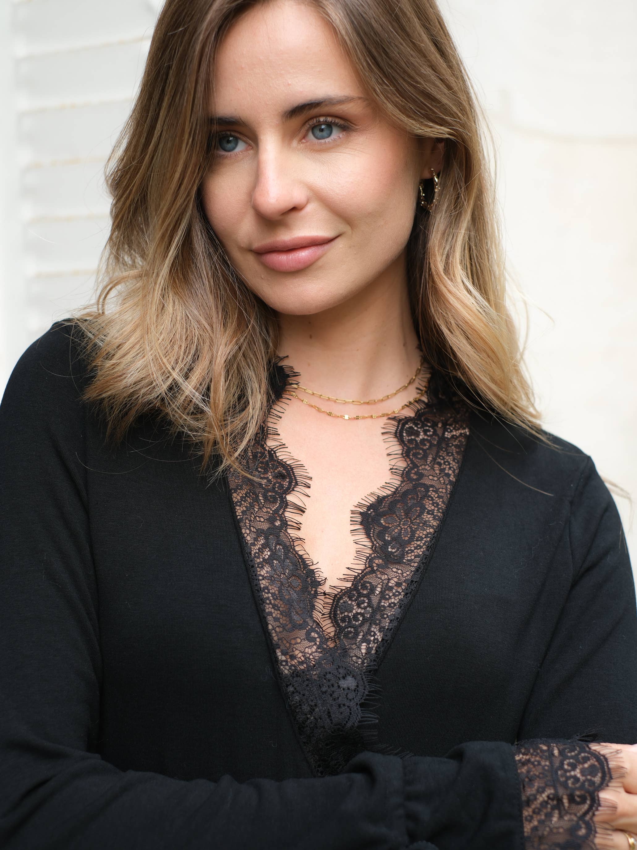 LOVIE & CO - Wholesale Blouse - Women's - Long-sleeve lace wrap top - ASD96615-SACHA2