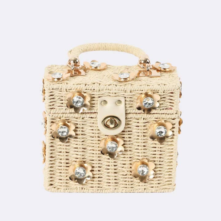 By Jenna Lee - Wholesale Top Handle Bag - Women's - Wicker Bucket Daisy Flower Purse22