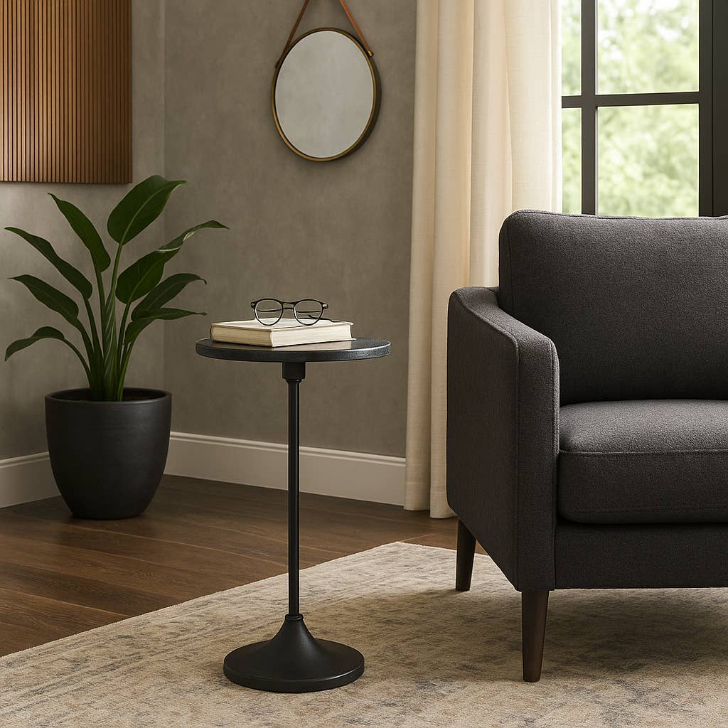 Sagebrook Home - Wholesale Side Table - Side Table - Black Metal Pedestal Base Marble Top, 27 in.2