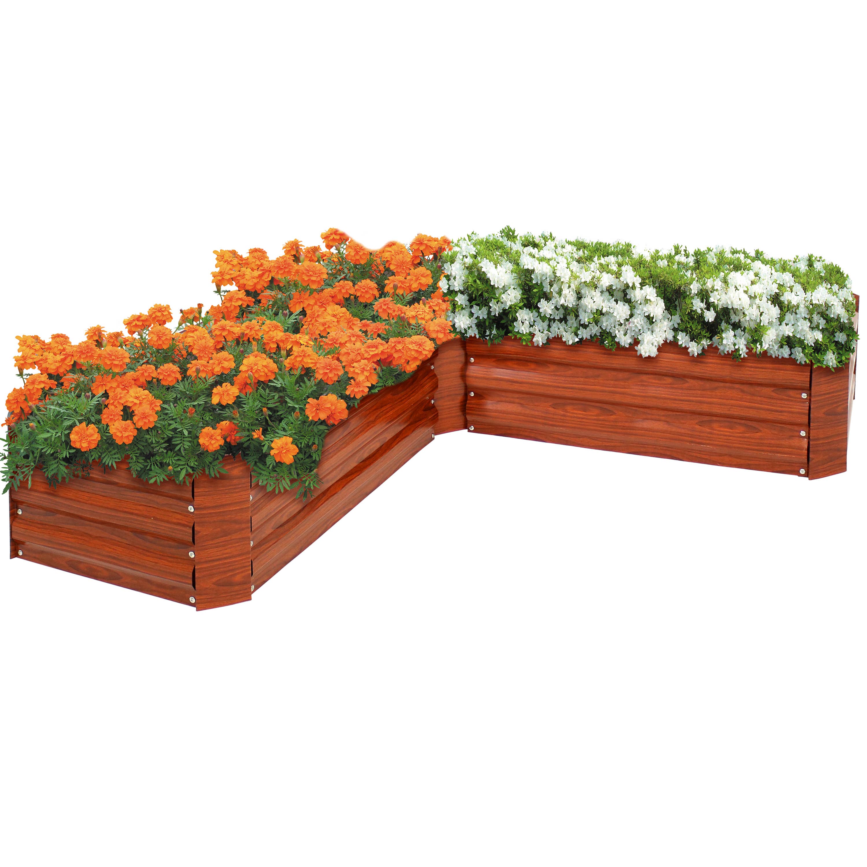 Sunnydaze Decor - Wholesale Planter Box - Steel L-Shaped Raised Garden Bed - 59.5 in - Woodgrain7