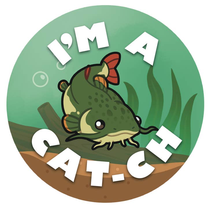Sticker Catfish - I'm a Cat-ch! for wholesale by Rextooth Studios