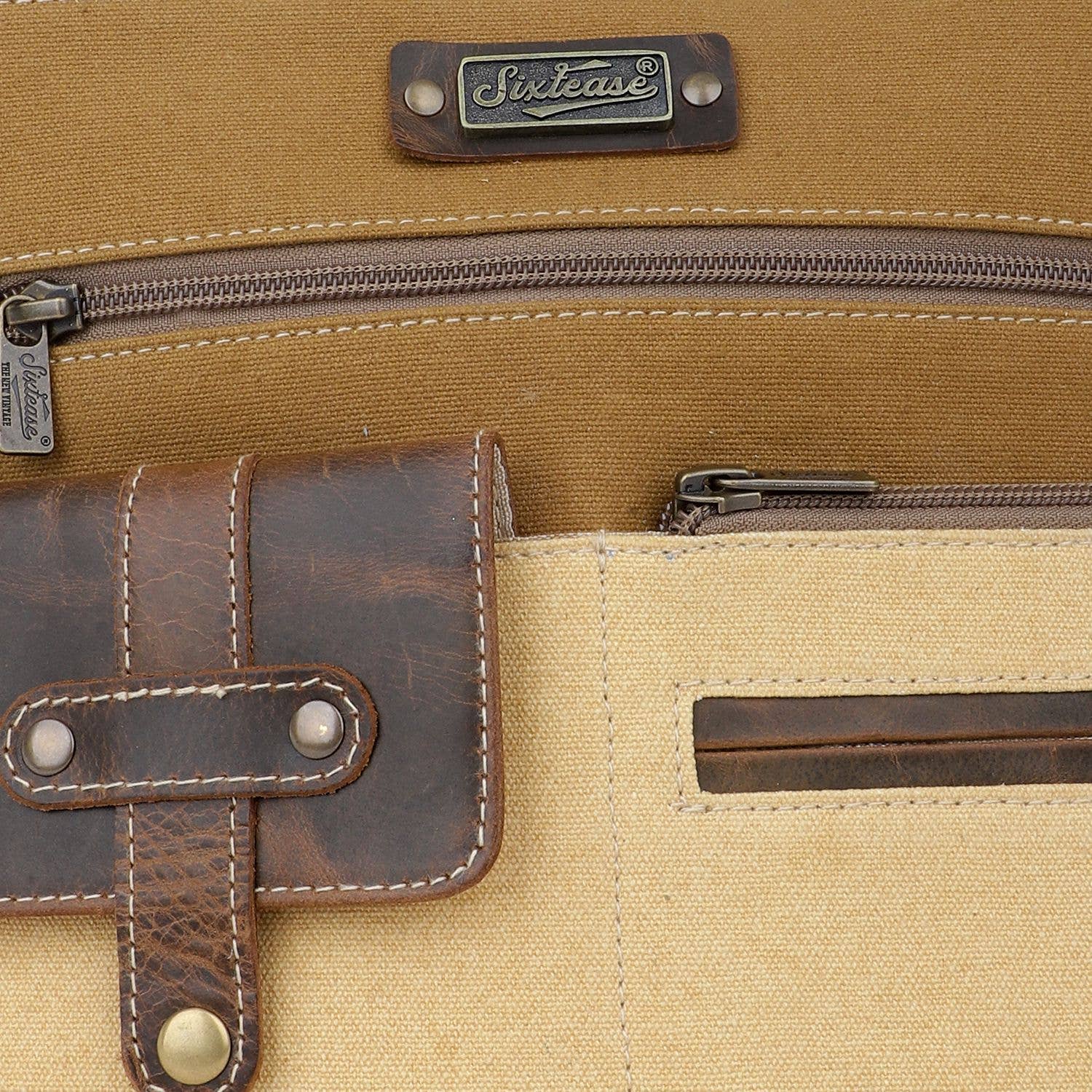 Sixtease Bags USA - Venta al por mayor Bandolera - Mujer - Bandolera de lona y cuero para mujer, color bronceado/león5