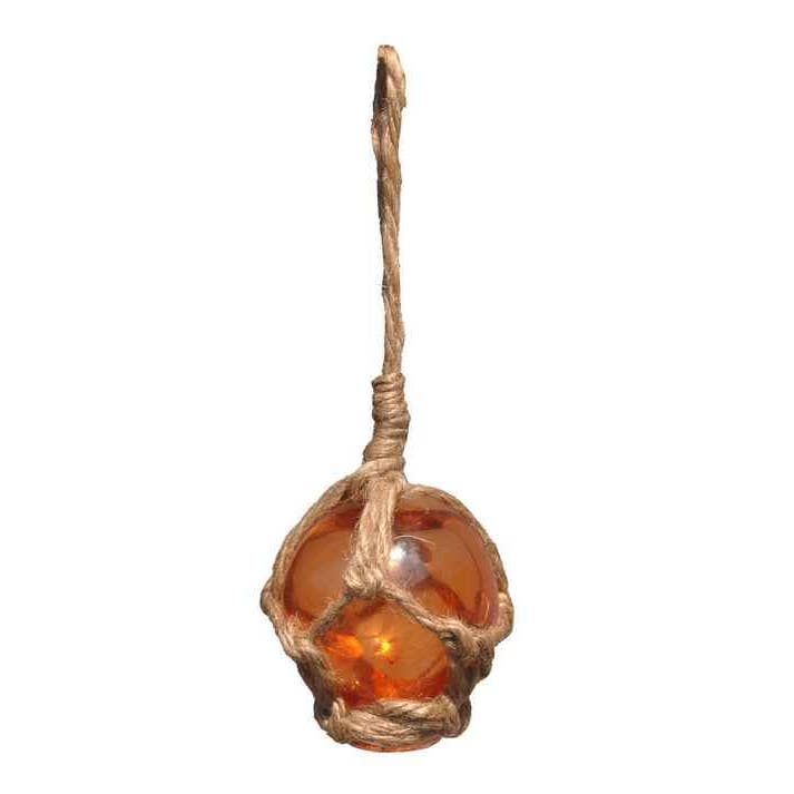 Hampton Nautical - Wholesale Decorative Tabletop Object - Orange Japanese Glass Ball Fishing Float With Brown Netting2