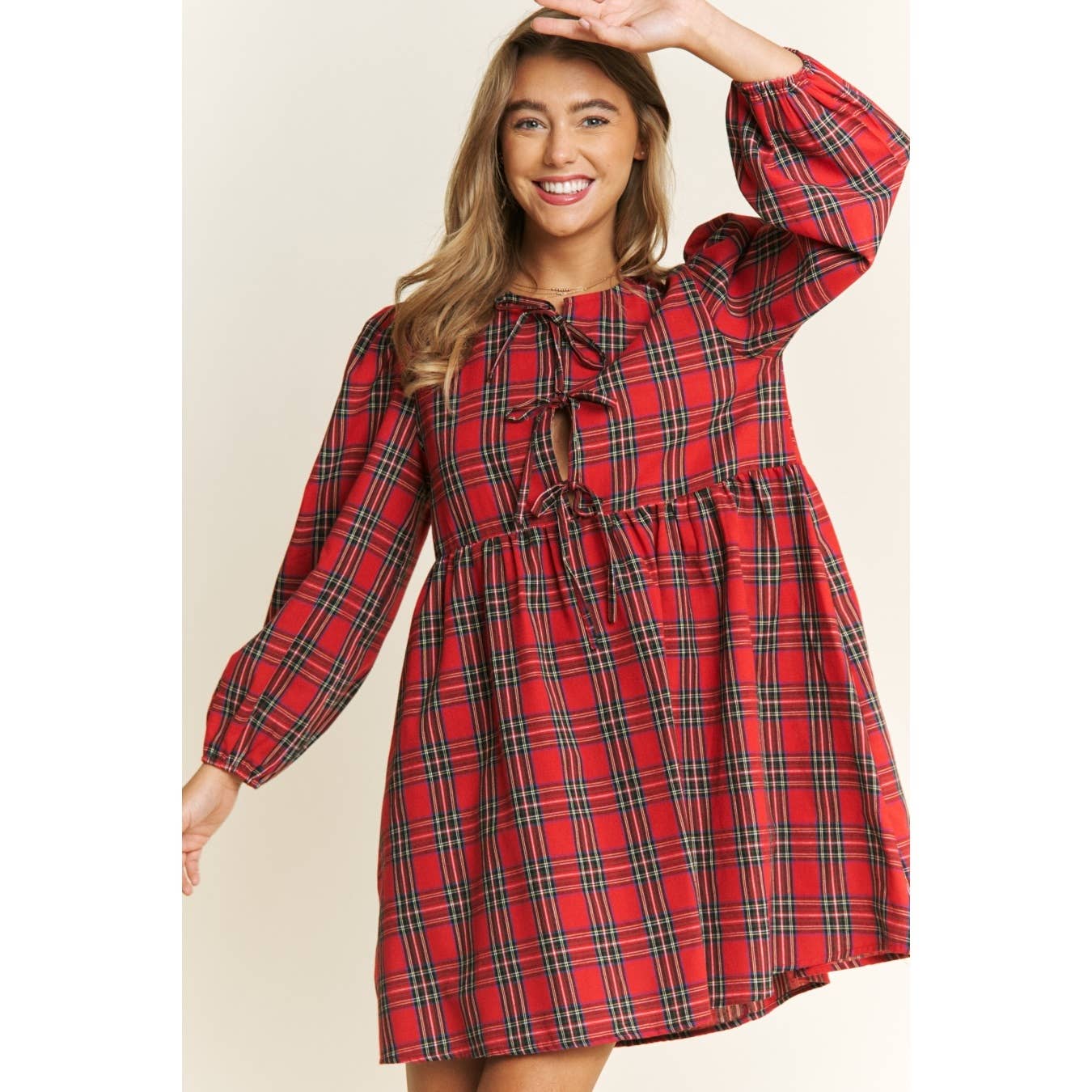 Sweet Generis - Wholesale Dress - Women's - SOFT PLAID WOVEN FABRIC BABYDOLL BOW MINI DRESS16