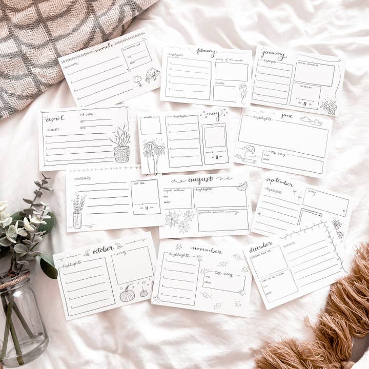 Monthly template Journal Cards for wholesale by Project Memory