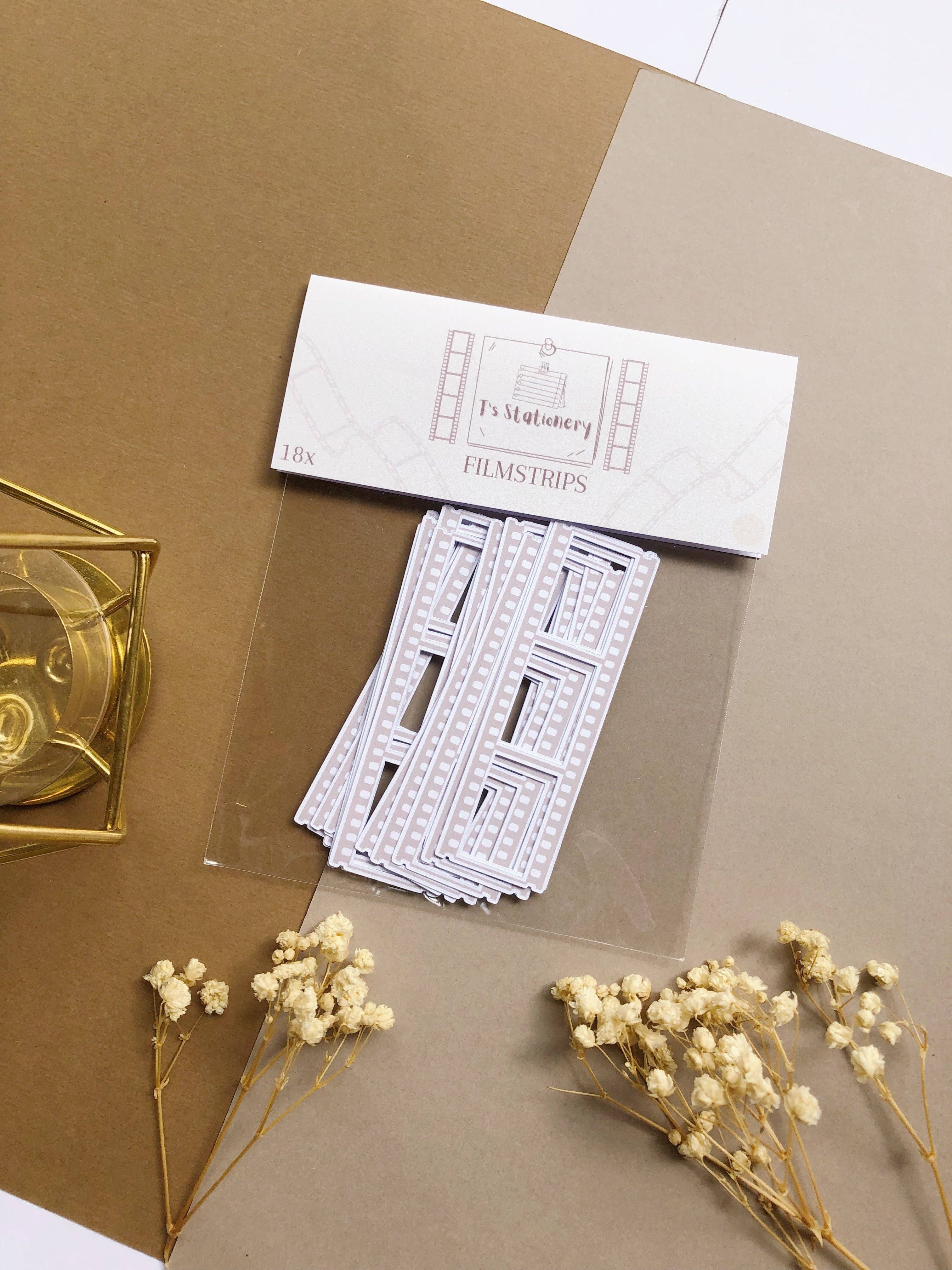 T's Stationery - Wholesale Sticker - "18Pcs Beige Film Strip Die Cut Stickers"