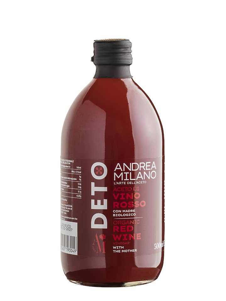 Organic Red Wine Vinegar Unfiltered with the mother 500 ml for wholesale by Andrea Milano