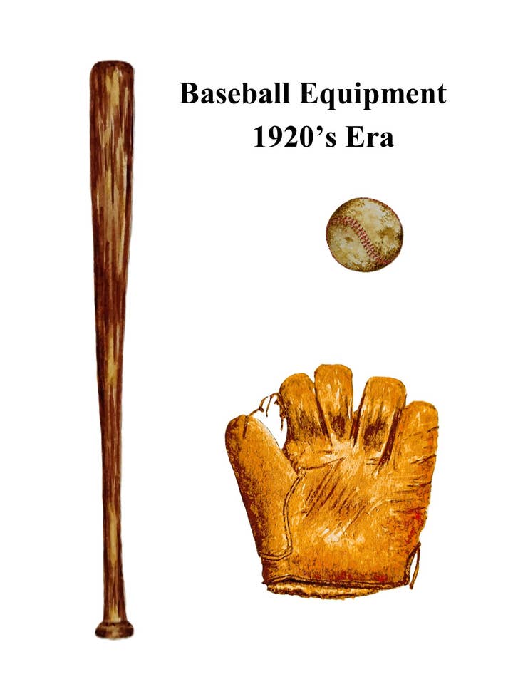 Impression d'une batte de baseball, d'un gant et d'une balle des années 1920 pour la vente par Michael Vigliotti