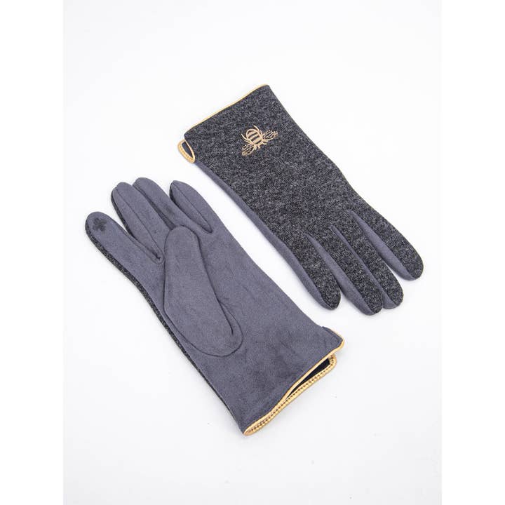 Sarta Accessories - Venta al por mayor Guantes - Mujer - Guantes bordados Ada - Gris oscuro, Gold Bee