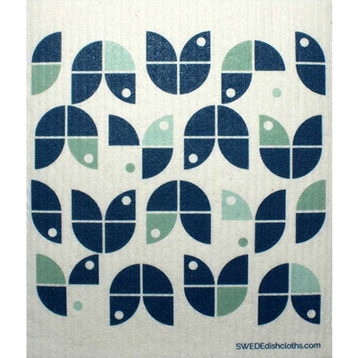 Svensk Disktrasa Geo Flowers Blå på Natur för wholesale av SWEDEdishcloths
