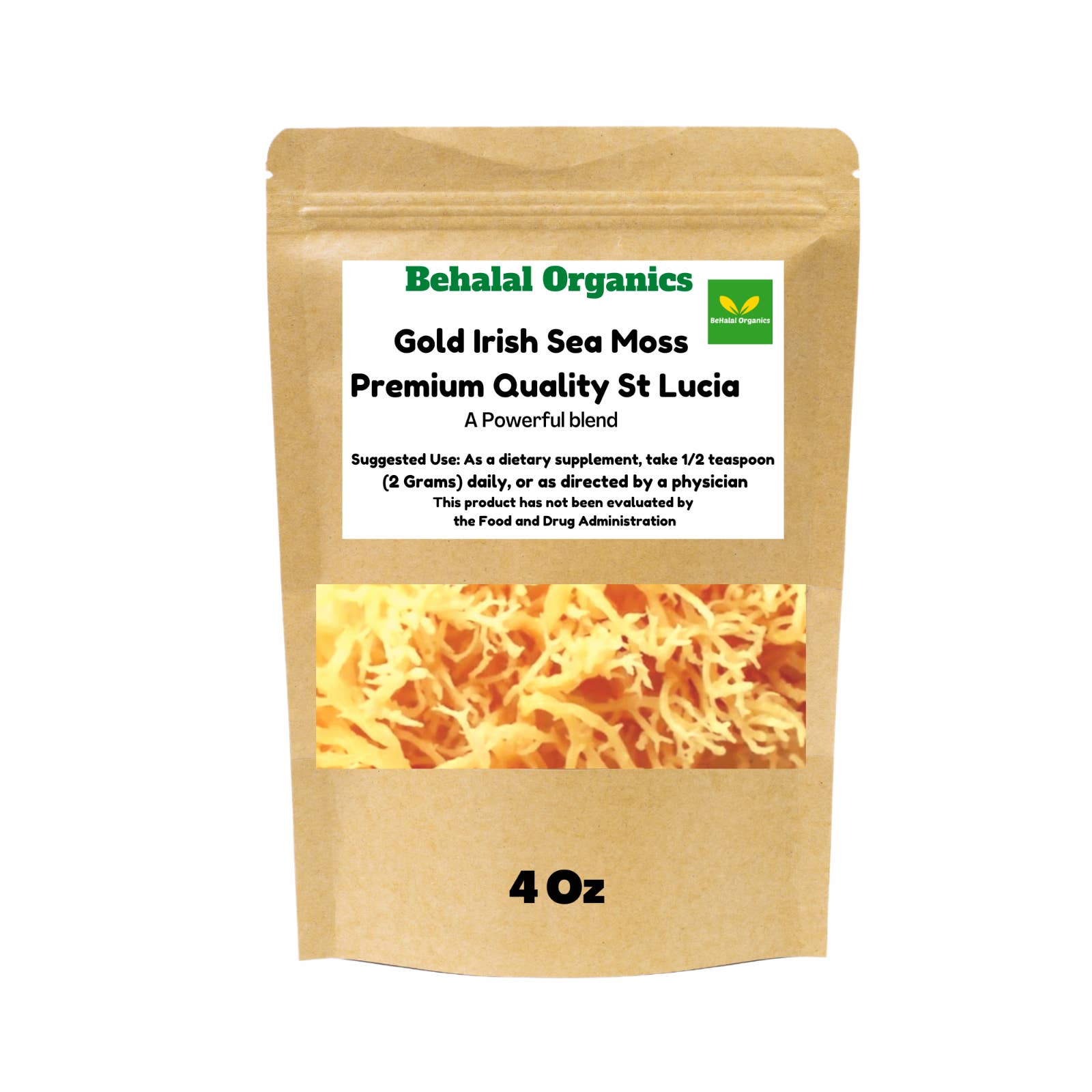 Behalal Organics - Wholesale Oral supplement/vitamin - Gold Irish Sea Moss | Premium Quality St Lucia 4oz