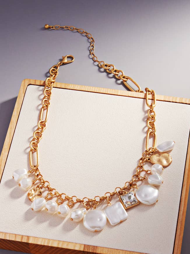 Irregular Shaped Mixed Link Metal Short Necklace for wholesale by Designature New York