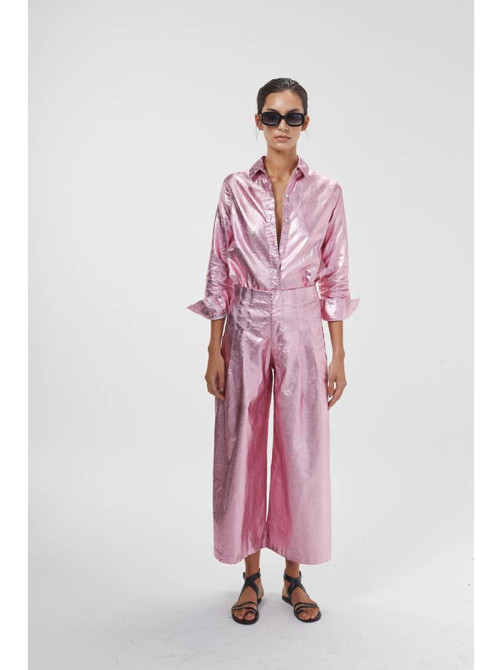 San Marino Metallic Linen Shirt - Pink for wholesale on Faire