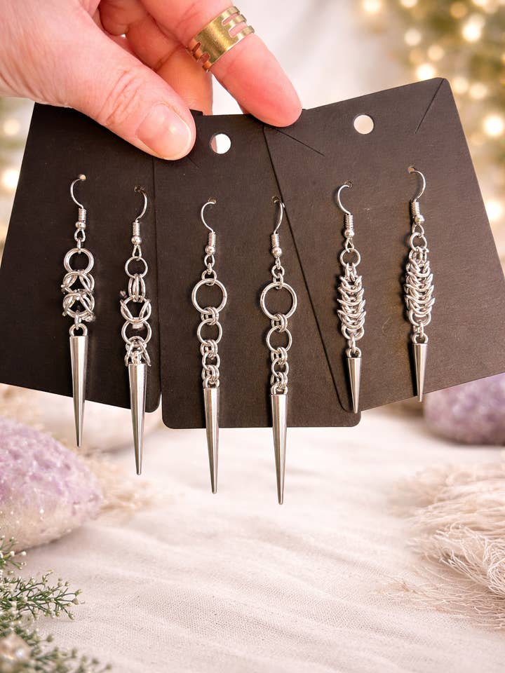 Gothic Witchy Chainmail Punk Rock Dangle Earrings for wholesale by The Towne Witch