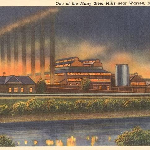 Art Print OH-316 Night, Steel Mills, Niles for wholesale by Found Image Press