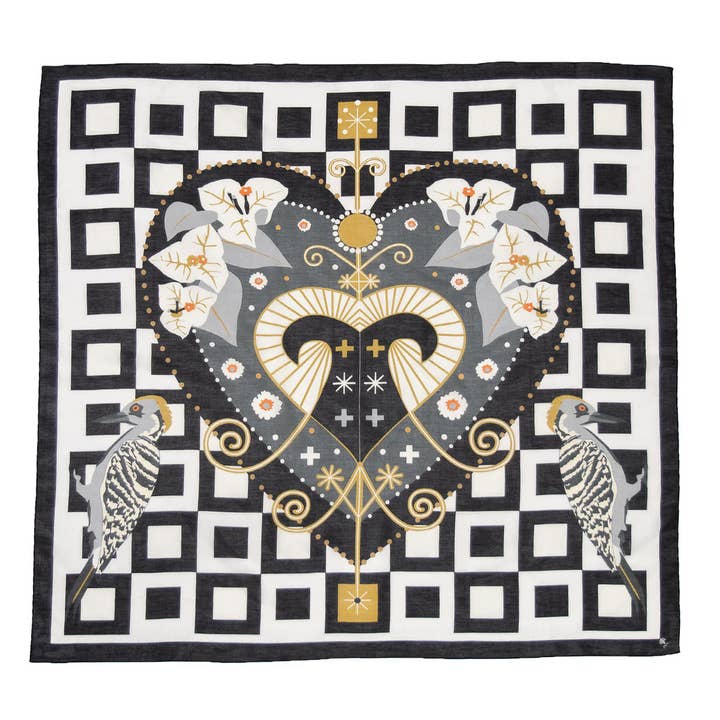 Sciarpa quadrata di lusso nera e bianca in cotone e seta italiana | Sciarpe artistiche originali di ispirazione haitiana di piccola impresa di proprietà femminile | Goave Zebra per la vendita all'ingrosso da parte di ZILEM