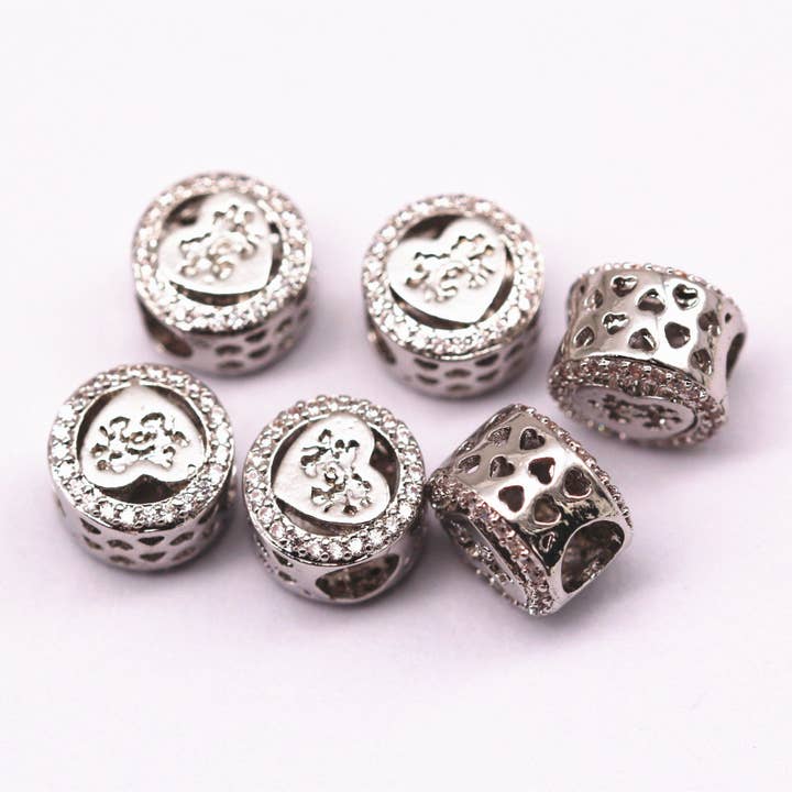 CRCBEADS - Wholesale Individual charm/pendant - Silver Plated Micro Pave Zircon Flat Wheel Charm Size 11x8mm Sold per Piece1