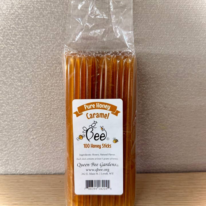 Caramel Honey Sticks - 100 ct for wholesale by Queen Bee Gardens