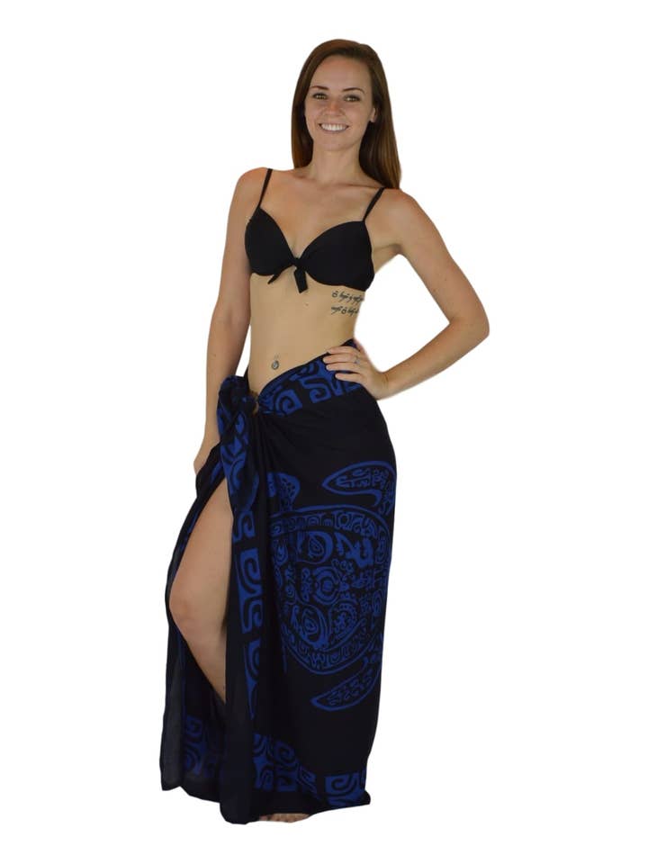 Island Style Clothing Co by Akamai Distribution Ltd - Wholesale Swim Cover Up - Women's - Turtle Sarong | Blue & Black | Sarong Cover up | Pareo