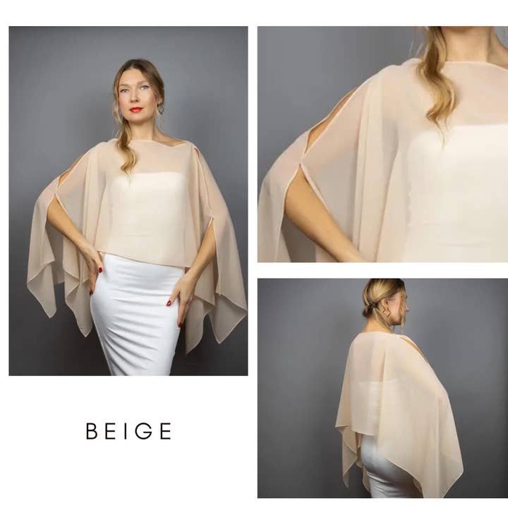 BridalSpain – Engroshandel Poncho - Dame – Havskum Chiffon Capelet Shrug, Blå Sjal, Bolero, Poncho