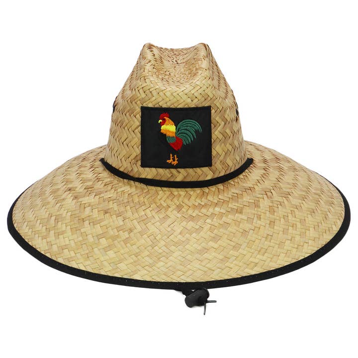 Black Rooster El Gallo Patch Eyelet Straw Lifeguard Hat for wholesale on Faire