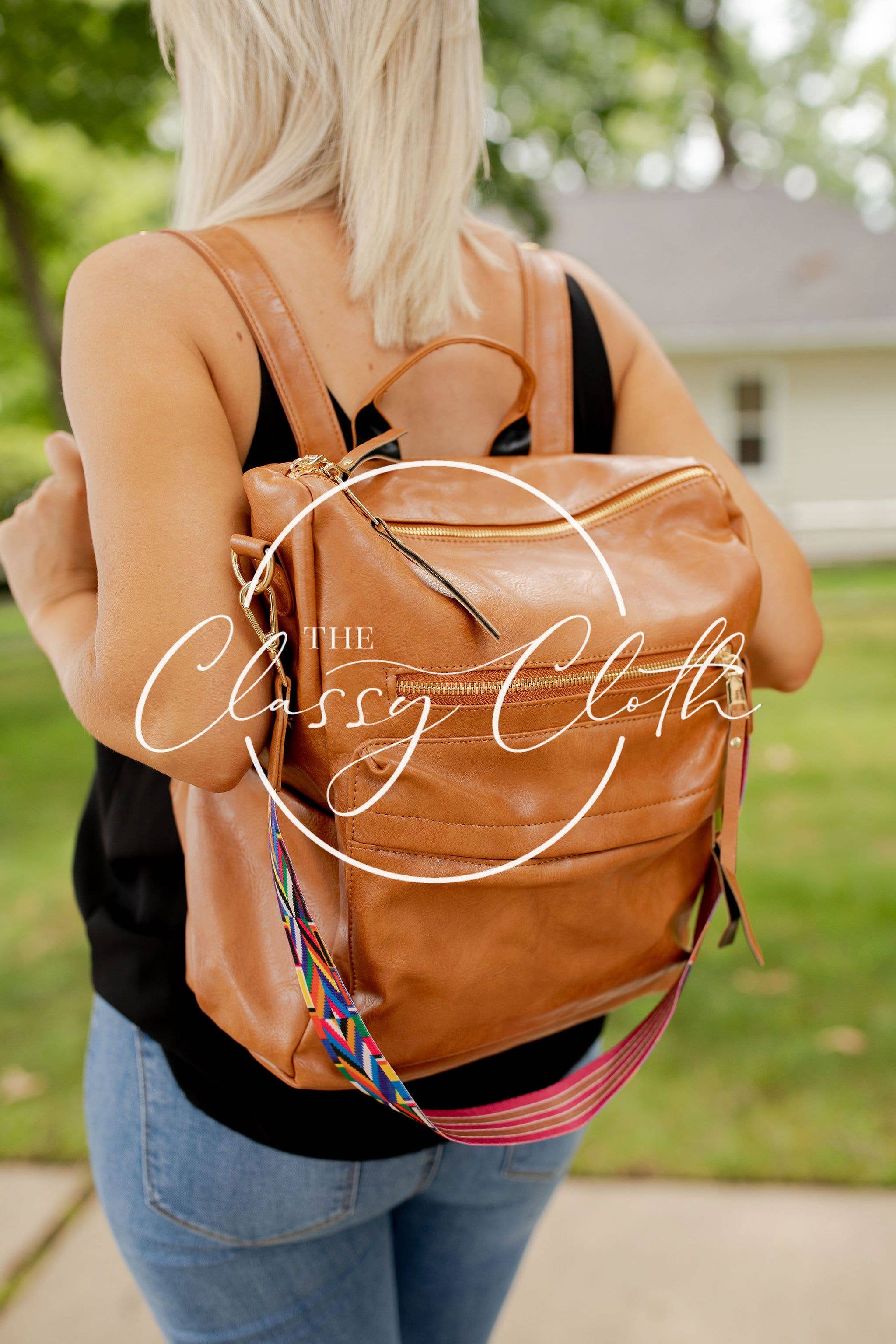 The Classy Cloth WS - Wholesale Backpack - Women's - Chloe Convertible Backpack - Tan - Aqua Brown Boho RTS2
