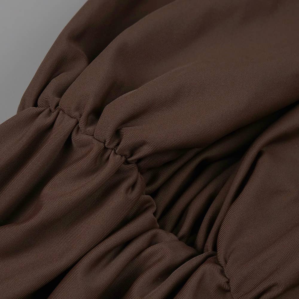 DR316 Elegant Chocolate Gathered Waist Maxi Dress for wholesale on Faire9