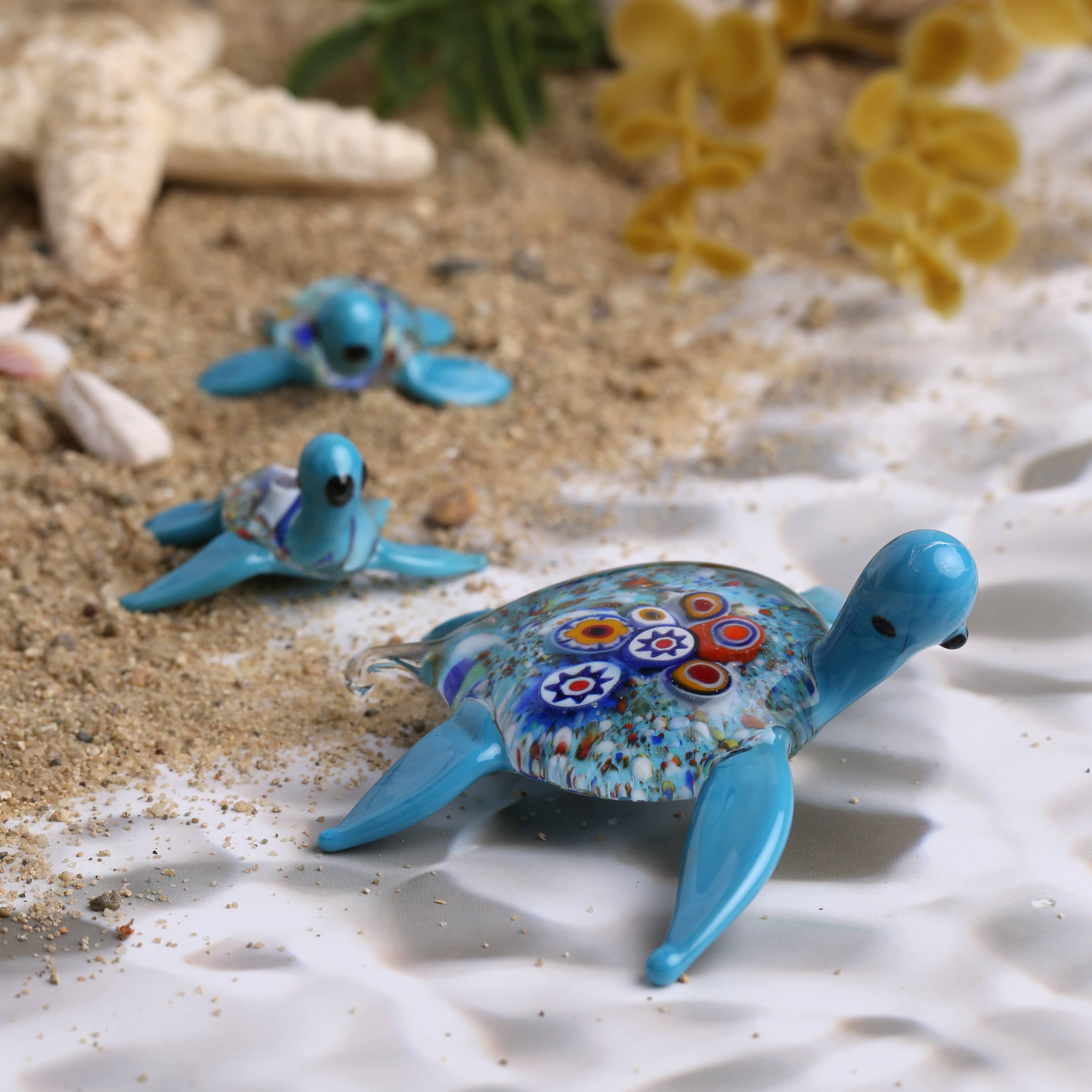 Adamodart - Vendita all'ingrosso Statuette decorative - Set 3 statuine in vetro Millefiori a forma di tartaruga marina, scultura tartaruga6