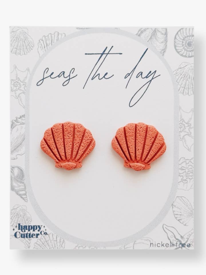 Bijoux Océan | Clous en Argile Coquillage Corail | Boucles d'Oreilles de Plage pour la vente par Happy Cutter Co