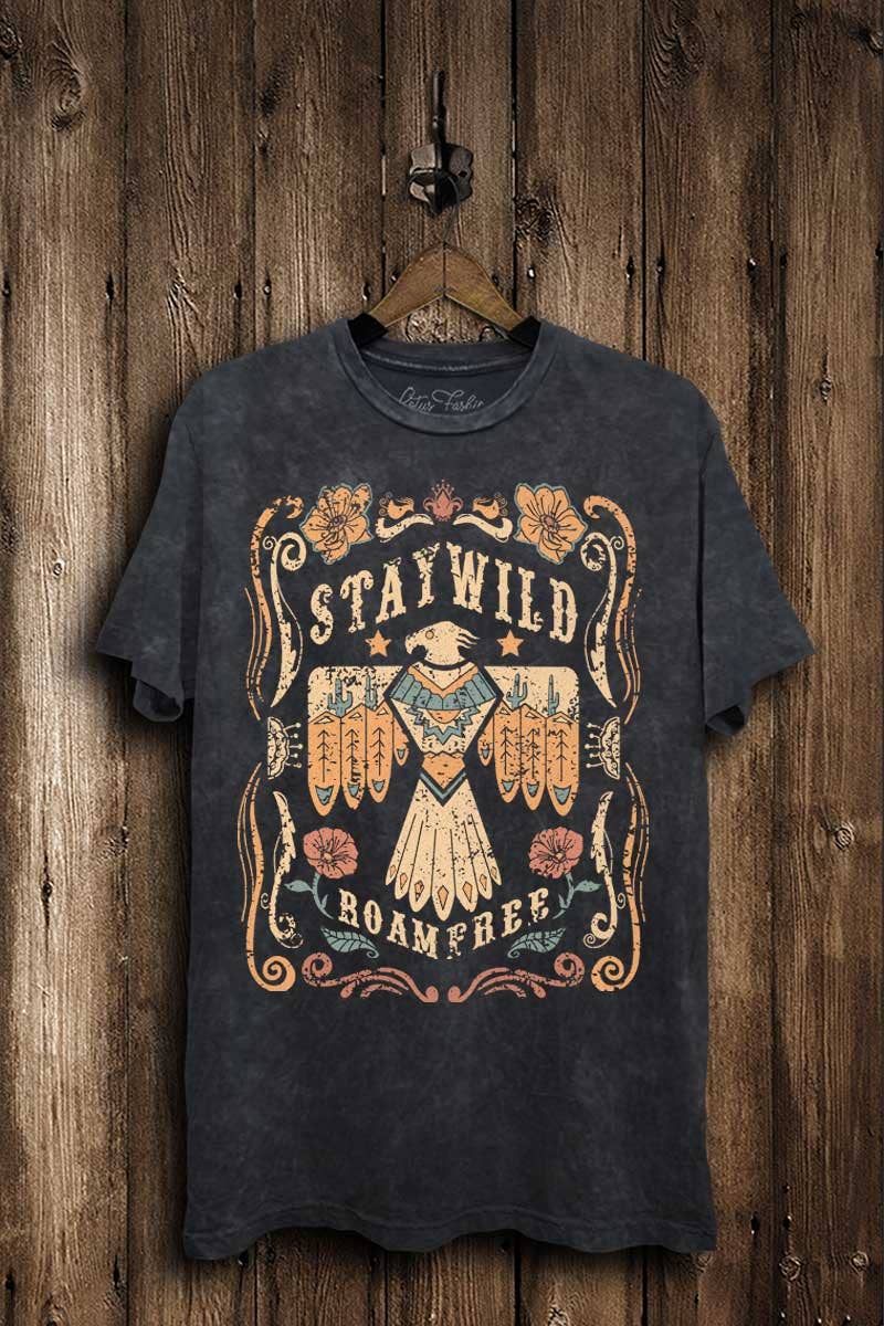 Lotus Fashion Collection - Wholesale Screen Printed T-Shirt - Women's - Stay Wild Roam Free Graphic Top1