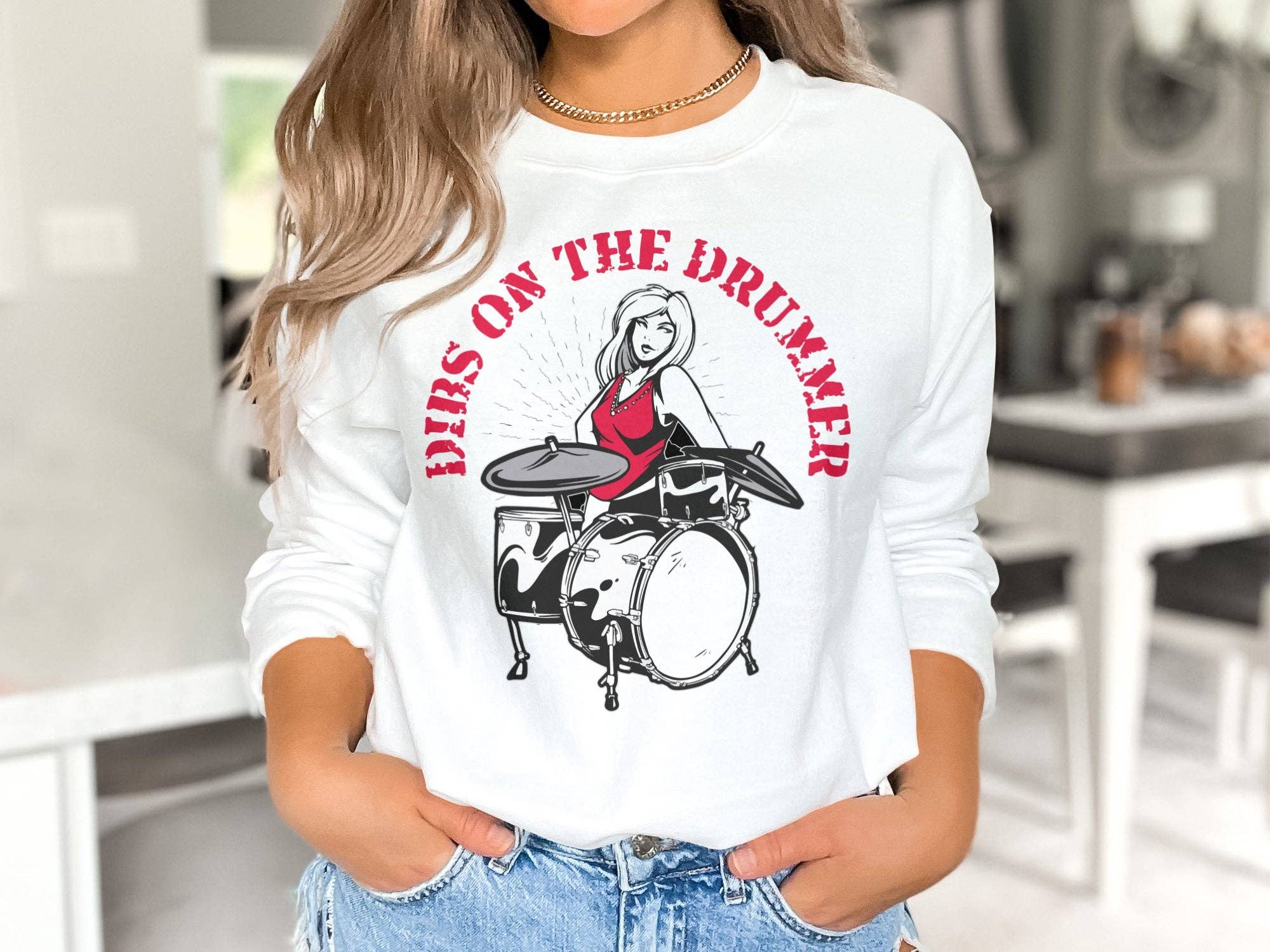 FreakyTeeFactory – Großhandel T-Shirt mit Siebdruck – Damen – Schlagzeuger-T-Shirt, Damen-Rockband-T-Shirt, Hemd für weibliche Schlagzeuger, lässiges Schlagzeug-Grafiktop, Geschenk für Musikliebhaber15